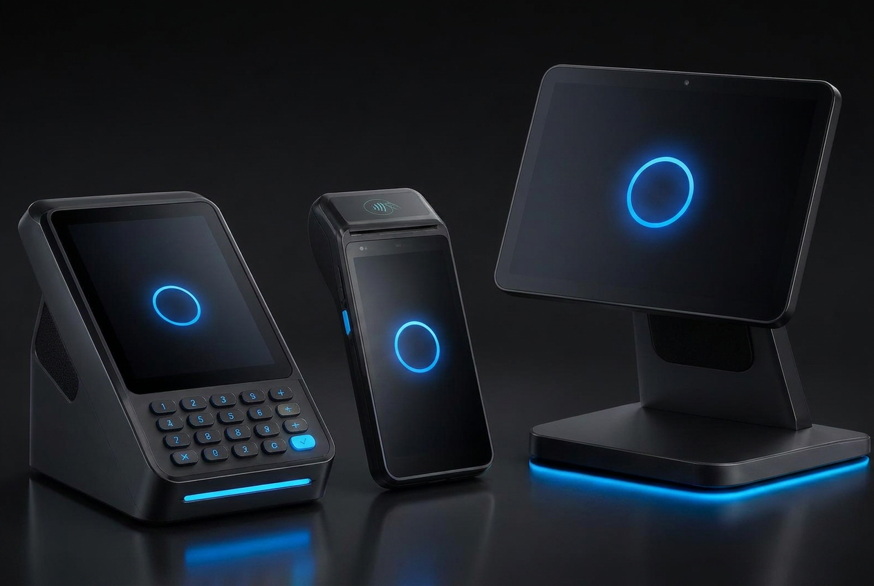Countertop payment terminal, handheld wireless card reader and tablet point-of-sale stand